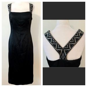 EVAN PICONE Embroidered Strappy Satin Black Dress Size 12